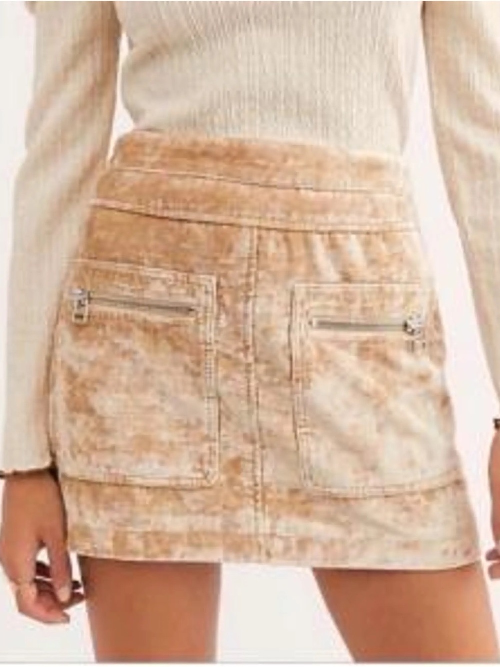 ✨ Free People Dust to Dust Velvet Mini Skirt Y2K 70s Champagne Utility Moto Boho - Picture 4 of 16